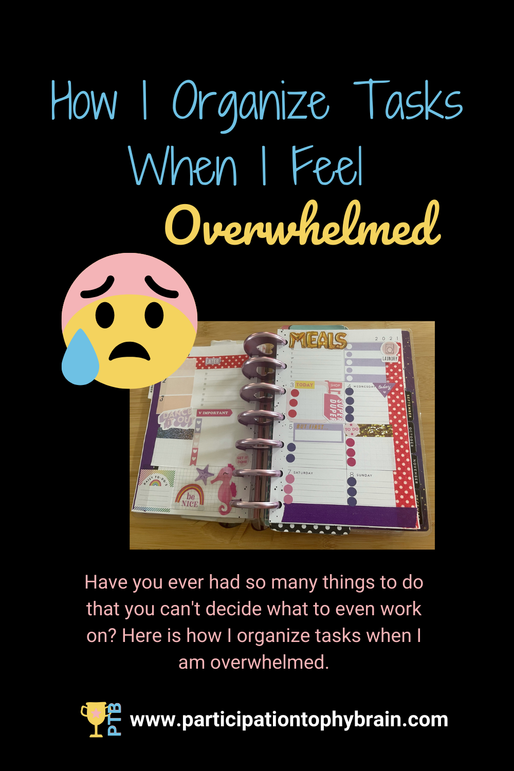 How I Organize Tasks When I Feel Overwhelmed - www.participationtrophybrain.com